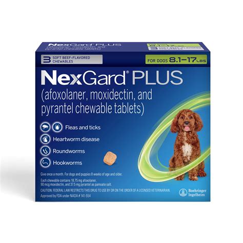 NexGard Plus Flea, Tick & Heartworm Chewable for Dogs 8.1-17 lbs, Beef