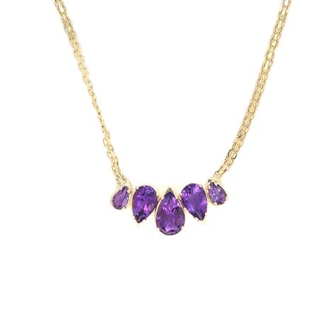 Pear Shaped Amethyst Pendant Necklace In 14k Yellow Gold