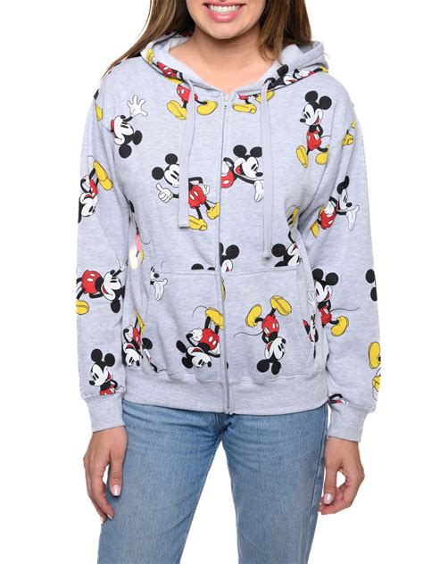 Womens Disney Mickey Mouse Hoodie All Over Sweatshirt Zippered Heather