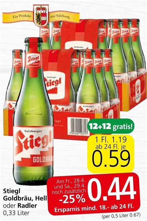 Stiegl Goldbräu Hell oder Radler 0 33 Liter Angebot bei Spar