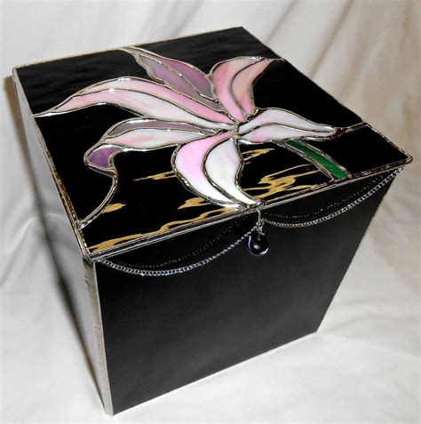 Stained Glass Box Pink Lily On Black Etsy