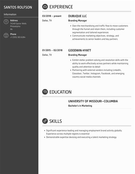 Branding Manager Resume Samples Velvet Jobs