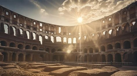 Majestic Sunset Over Ancient Roman Colosseum Premium AI Generated Image