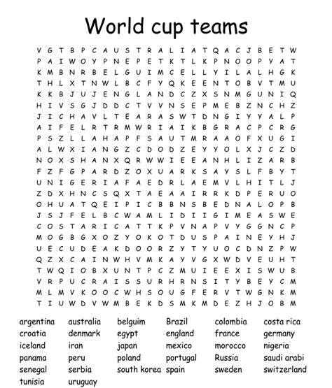 Countries Of The 2018 FIFA World Cup Word Search WordMint