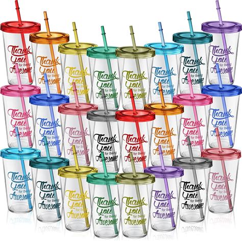 Uiifan 24 Pcs 20 Oz Clear Tumblers With Lids And Straws Plastic Thank You For Being