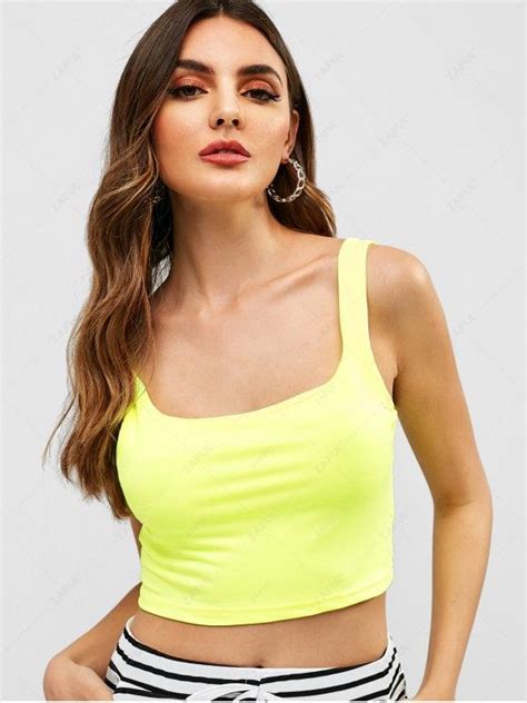 [22 Off] 2021 Neon U Neck Crop Tank Top In Tea Green Zaful