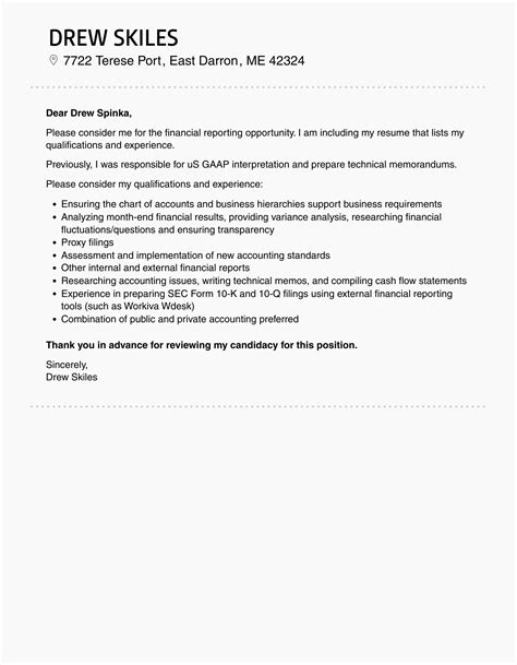 Financial Reporting Cover Letter Velvet Jobs