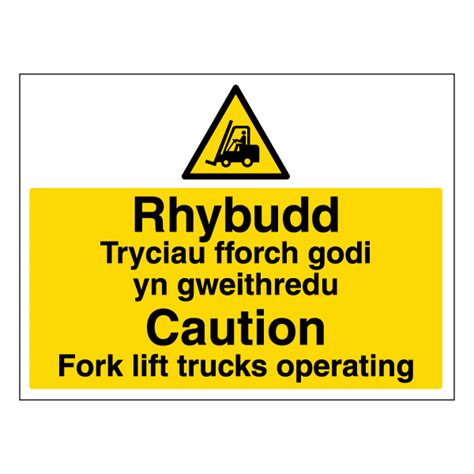 Welshenglish Caution Fork Lift Trucks Operating Landscape