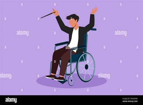 Cartoon Flat Style Drawing Of Man Conductor Sitting In Wheelchair