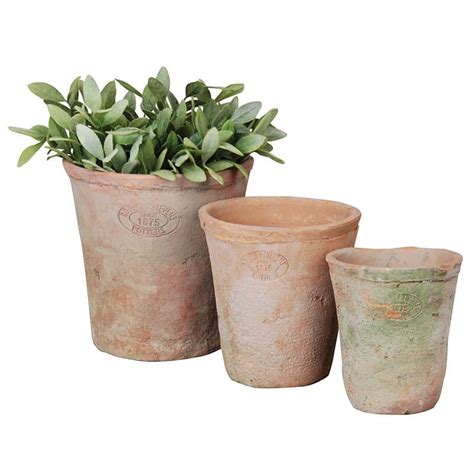 Aged Terra Cotta Set Of 3 Round Pots Esschert Design USA