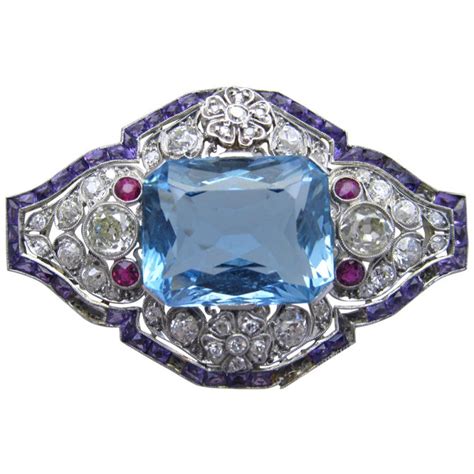 Art Deco Aquamarine Diamond Brooch For Sale At 1stdibs