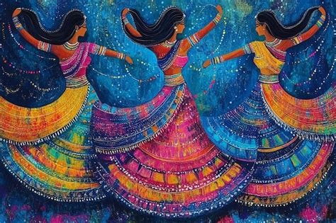 Indian Womens Playing Garba In Dandiya Night Navratri Dussehra Festival