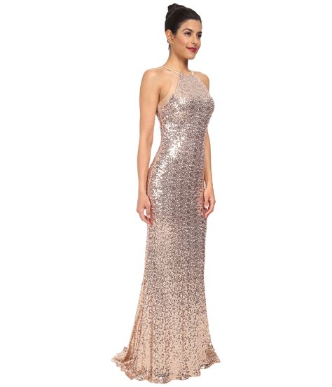 Badgley Mischka Sequin Halter Gown In Blush Pink Lyst