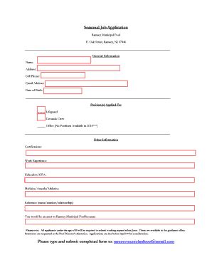 Fillable Online Seasonal Job Application Please Type And Submit