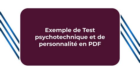 Exemple De Test Psychotechnique Et De Personnalité En Pdf