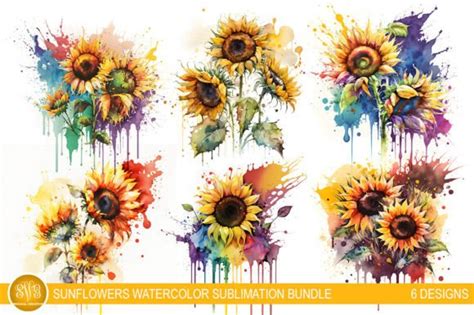 Sunflowers Watercolor Sublimation Bundle Graphic By Svgoriginalcreations · Creative Fabrica