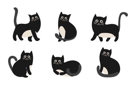 Set Of Cute Cat Cartoon Characters In Various Poses Kitten On White