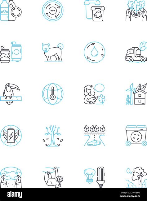 Sustainable Resources Linear Icons Set Ecology Conservation