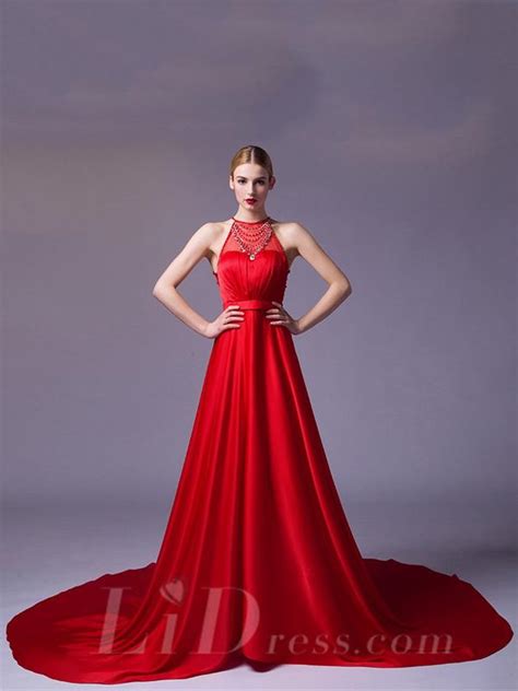 Illusion Halter Neckline Red A Line Evening Dress 2559201 Weddbook