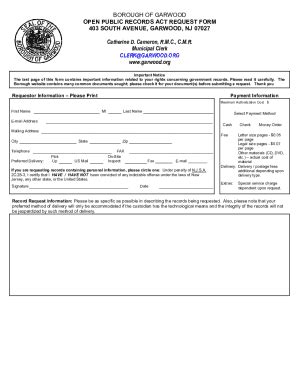 Fillable Online Borough Of Garwood Open Public Records Act Request Form