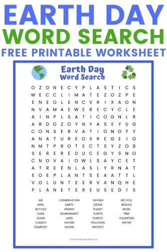 Earth Day Word Search Free Printable Worksheet