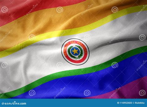 Waving Paraguay Rainbow Gay Pride Flag Banner Stock Image Image Of