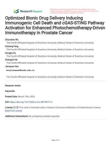 Pdf Optimized Bionic Drug Delivery Inducing Immunogenic Cell Death