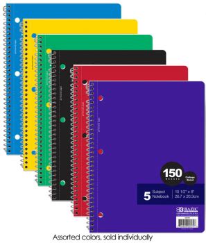 Spiral-Bound College Ruled 5-Subject Notebook 150 Sheets | Bazic Products