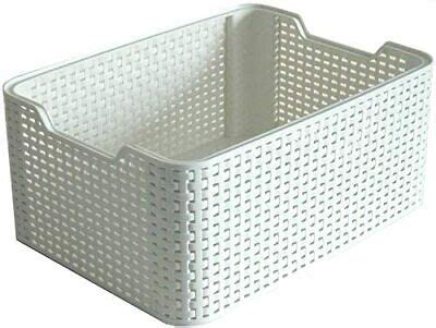 Curver Style Small Rectangular Plastic Storage Basket Vintage White