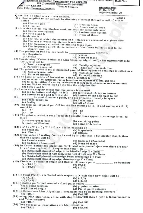 Computer Graphics Bscs Gcuf Past Paper Education Hub