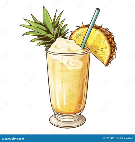 Ai Generated Fresh Cocktail Pina Colada Flat Style Colorful Cartoon