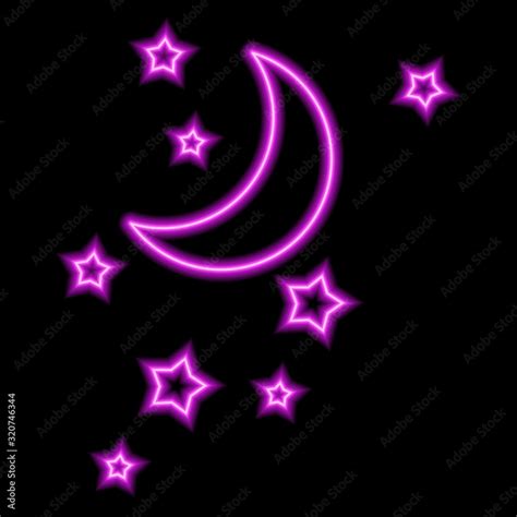 Neon sign of pink moon and stars on black background Stock Vector | Adobe Stock