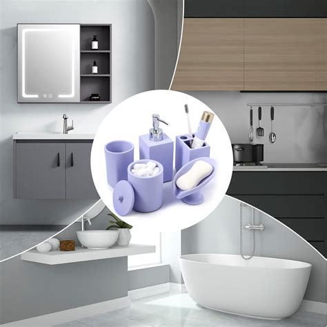 Imucci Light Purple Bathroom Accessories Set5pcs Resin Light Purple Bathroom Sets With Self