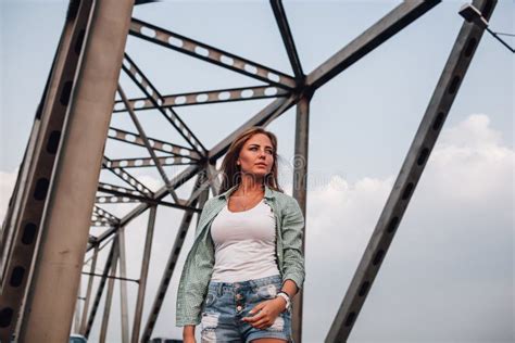 Portrait Of Woman On Bridge Stock Photo Image Of Leisure Portrait