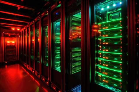 Premium Ai Image Closeup Of Server Racks With Glowing Led Lights