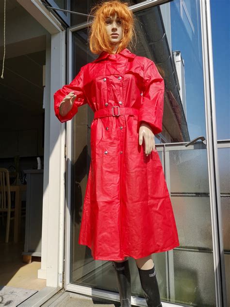 Red Rukka Raincoat Rainjacket Rubber Coat Latex Pvc Catsuit Etsy Uk