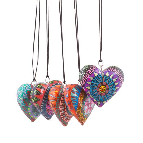 Unicef Market Five Painted Heart Shaped Alebrije Mini Ornaments