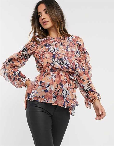 River Island Floral Print Embellished Blouse Asos