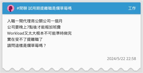 閒聊 試用期提離職是爛草莓嗎 工作板 Dcard