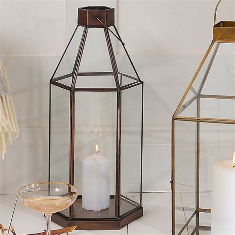 Hexagonal Brass Candle Lantern Zaza Homes