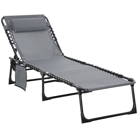 Outsunny Portable Sun Lounger Folding Camping Bed Cot Reclining