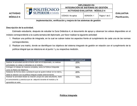 Actividad Integraci N De Sistemas De Gesti N Actividad Evaluativa