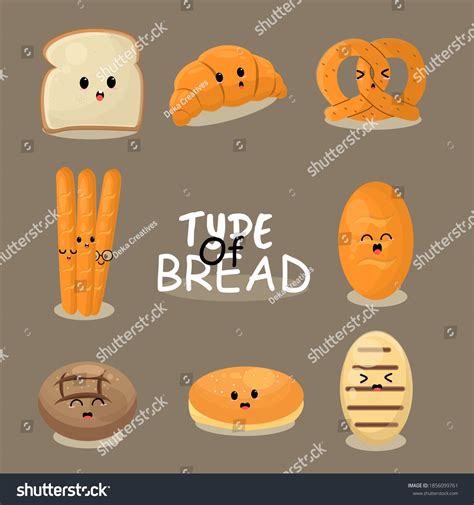 Cute Breads Character Various Kinds Different Stock Illustration