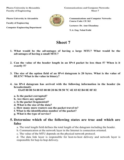 Faculty of Engineering Sheet 7 - Pharos University in Alexandria