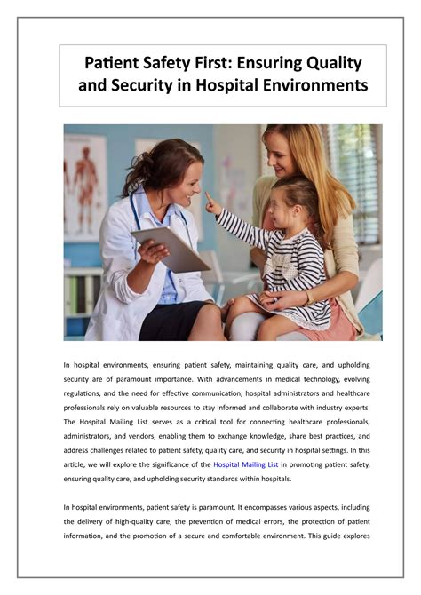 Patient Safety First Ensuring Quality And Security In Hospital Environments Pdf