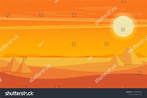 Desert View Egypt Pyramids Sunset Flat Stock Vector Royalty Free