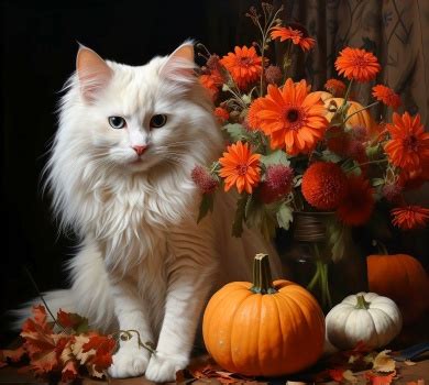 Solve White Cat With Pumpkins And Flowers Resize To Pieces