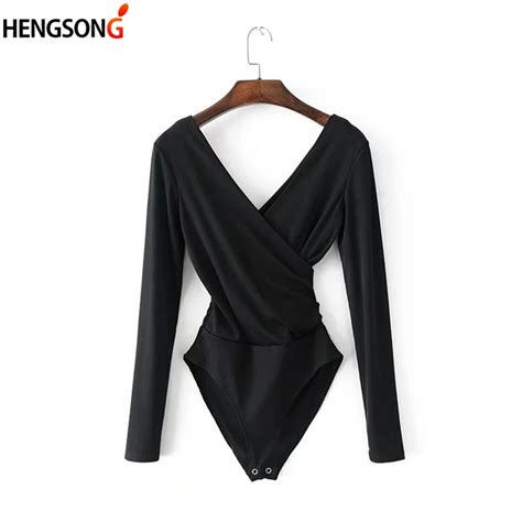 2018 New Summer Women Long Sleeve Bodysuit Sexy Backless Bodysuit Black