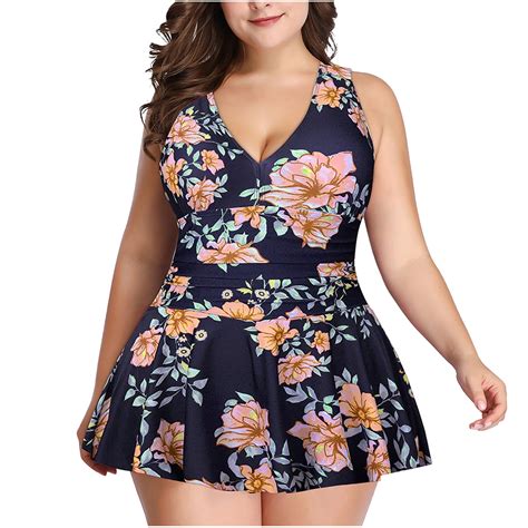 Hupom Plus Size Swimsuit For Women Mid Waist Shirt Dress Bikinis Bikini