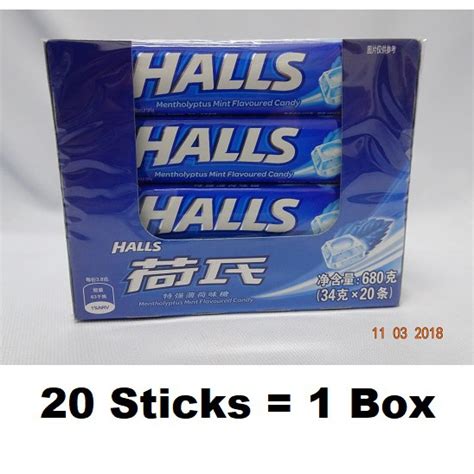 20 Sticks Halls Mentholyptus Mint Flavoured Candy Stick 34g Each Halal